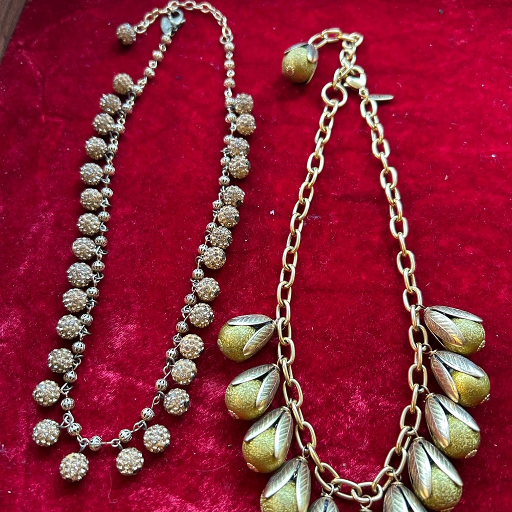Lenora Dame Pair Necklaces Gold rhinestone nature floral beads